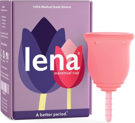 Lena Menstrual Cup - Reusable, Soft Silicone, Light & Heavy Flow, Beginner Use - Ideal Alternative to Tampons, Pads, Period Underwear - Period Solution - Regular Capacity - Pink.