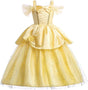 Little Girls Princess Belle Costumes Off Shoulder Layered Dress up.