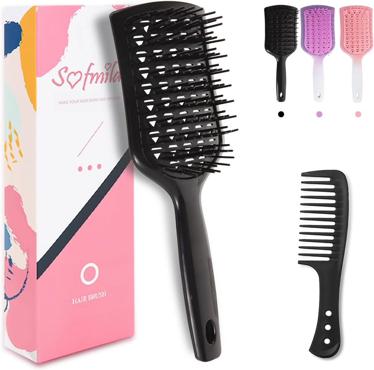 Hair Brush, Detangler Brush with Ultra-soft Bristles Detangling Wet/Dry Hair for Men Women Kids Hair, Glide Through Tangles with Ease, Purple