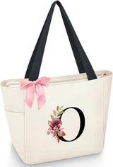 Vavabox A-Z Initial Personalized Tote Bag,Waterproof Gifts for Women, Bridesmaids,Mom,Teachers,Friends (A, Black).