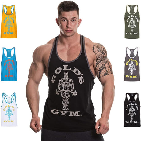 Gold's Gym GGVST004 Men's Training Sports Fitness Tank Top Muscle Joe Contrast Stringer Vest.