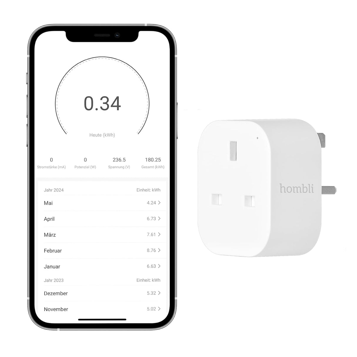 Hombli Smart Socket UK – Smart Wi-Fi Plug with Energy Monitoring, Voice Control Compatible with Alexa/Google, Remote App Operation, Timer Scheduling, Easy Installation, Lasts up to 25,000 Hours.