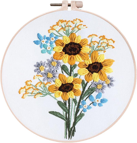 ANEWSERA Embroidery Kit for Beginners Adults, Embroidery Starter Kit with Sunflower & Instructions, Adult Women's Hobbies Crafts Include Embroidery Fabric, Bamboo Hoops, Threads, Needles.