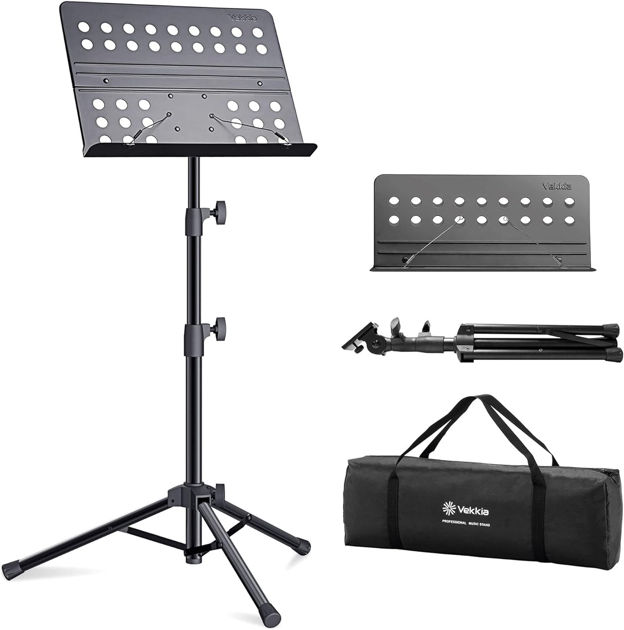 Vekkia Sheet Music Stand - Professional Portable Music Stand with Carrying Bag, Metal Super Sturdy for Laptop Projector Desktop Book Stand (Upgraded Version: more Sturdy and more Portable).