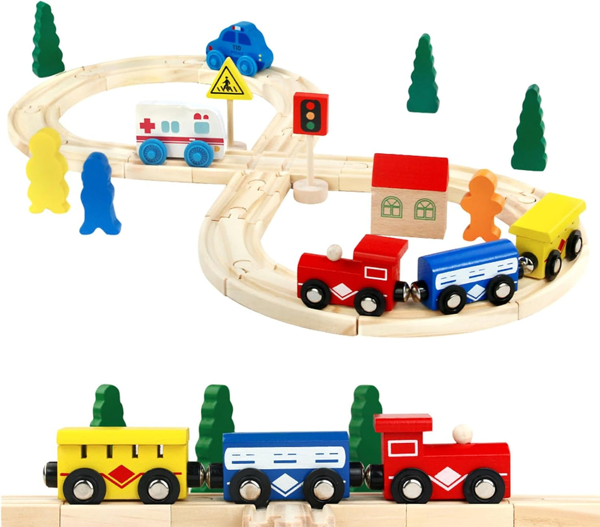 Wooden Train Set Boy Girls Toys Wooden Toys Train Track 33 Pcs Compatible Train Sets Car Kids Toys Birthday Toys for 3 4 5 Year Old Boys Girls Gifts.