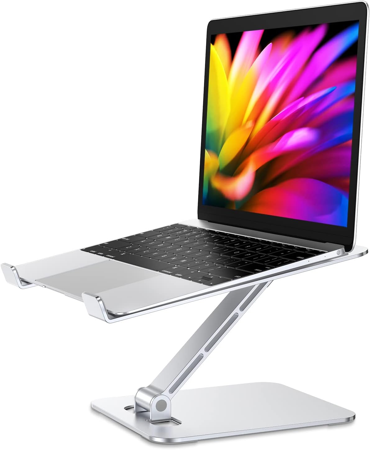 Babacom Laptop Stand Lap Desk, Ergonomic Foldable Computer Stand with Adjustable Height, Ventilated Aluminium Alloy Riser Compatible with MacBook Air, Pro, All 10-16" Laptops (Silver).