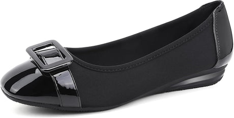 Greatonu Womens Buckle-Embellished Wedge Heel Casual Ballet Flats.