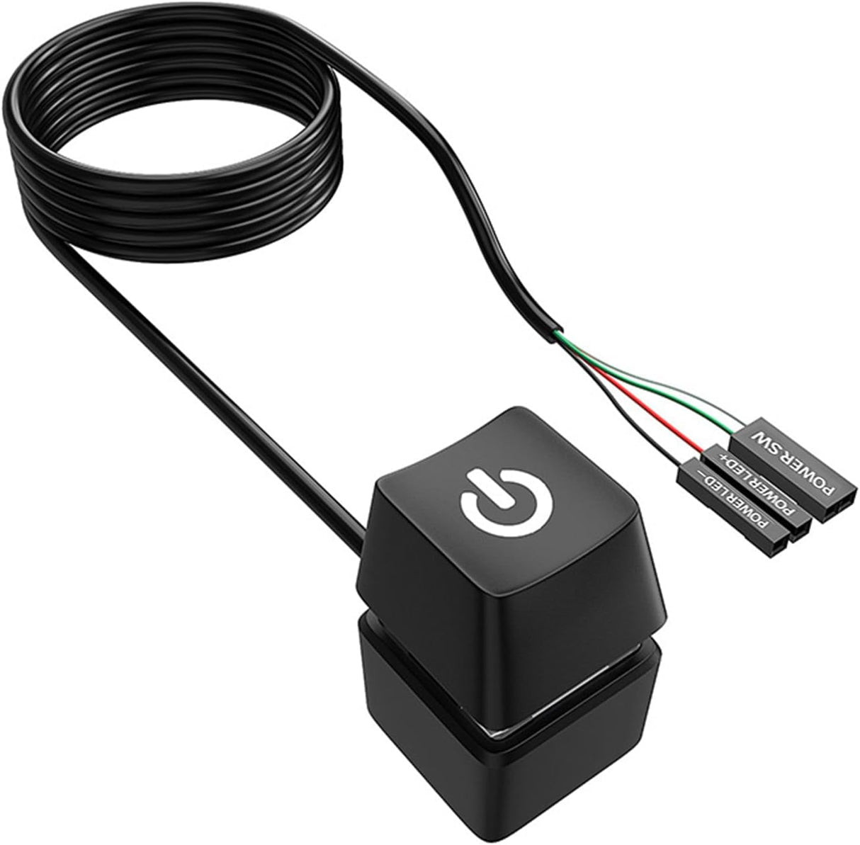 Computer Power Button Extension Switch, PC Desktop Power Supply Switch Key External Remote Start PC Motherboard On Off Control Adapter with 1.65M Cord LED Light, Computer Components Accessories, Black.