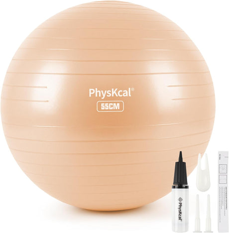 PhysKcal Gym Ball 55-85cm Exercise Swiss Ball for Fitness Yoga Pilates Pregnancy, Anti Burst Ball Chair for Balance, Stability, Quick Pump Included.