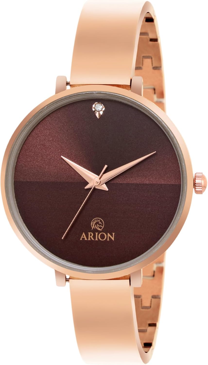 Arion Women’s Analog Quartz Watch 26mm Rose Gold-Painted Brass Wristwatch, Premium Fashion Dress Timepiece with Gift Box. Gift for Women Ladies Girls.