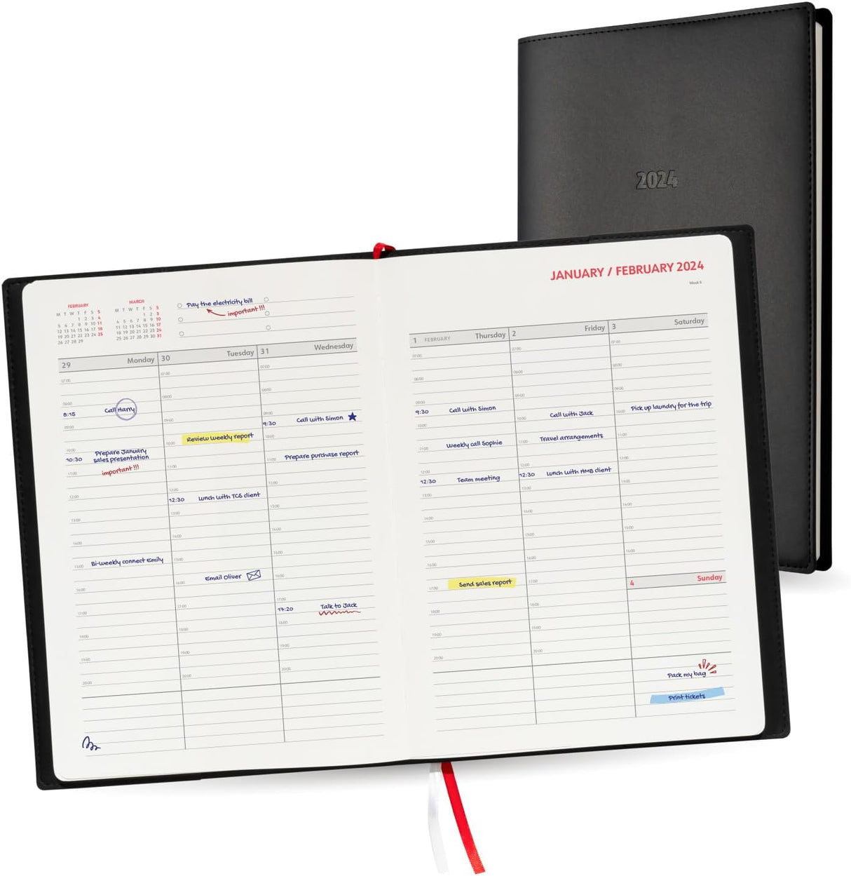 Grupo Erik Appointment Diary 2024 | 2024 Week To View Diary | December 2023 - January 2025 | PU Softcover Appointment Book & 30 Minute Intervals | 2024 Weekly Planner | Desk Diary 2024.