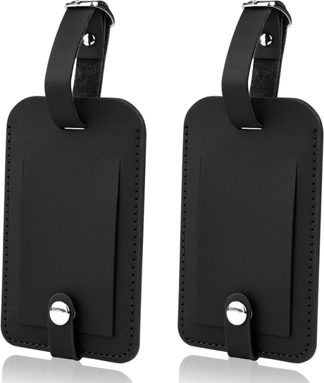 Flintronic 2 Pcs Luggage Tags, Leather Baggage Labels, Suitcase Name ID Card Tag Set, Leather Tags Travel Handbag Accessories for Preventing Loss of Bags(Black).