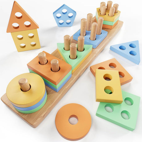 KmmiFF Wooden Toys 1 Year Old,Shape Sorter Montessori Toys for 1 Year Old Boys Girls,Sensory Toys for Autism Toddler Toys,Learning Educational Toys for 1 2 3 Year Old Boys Girls Birthday Gifts.