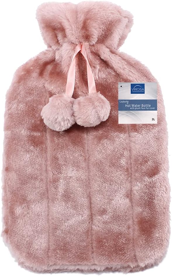 VIROSA Hot Water Bottle with Premium Cozy Fluffy Cover | Large 2L Capacity | Best for Relief from Back, Neck, and Leg Muscle Pain and Cramps (Plum).