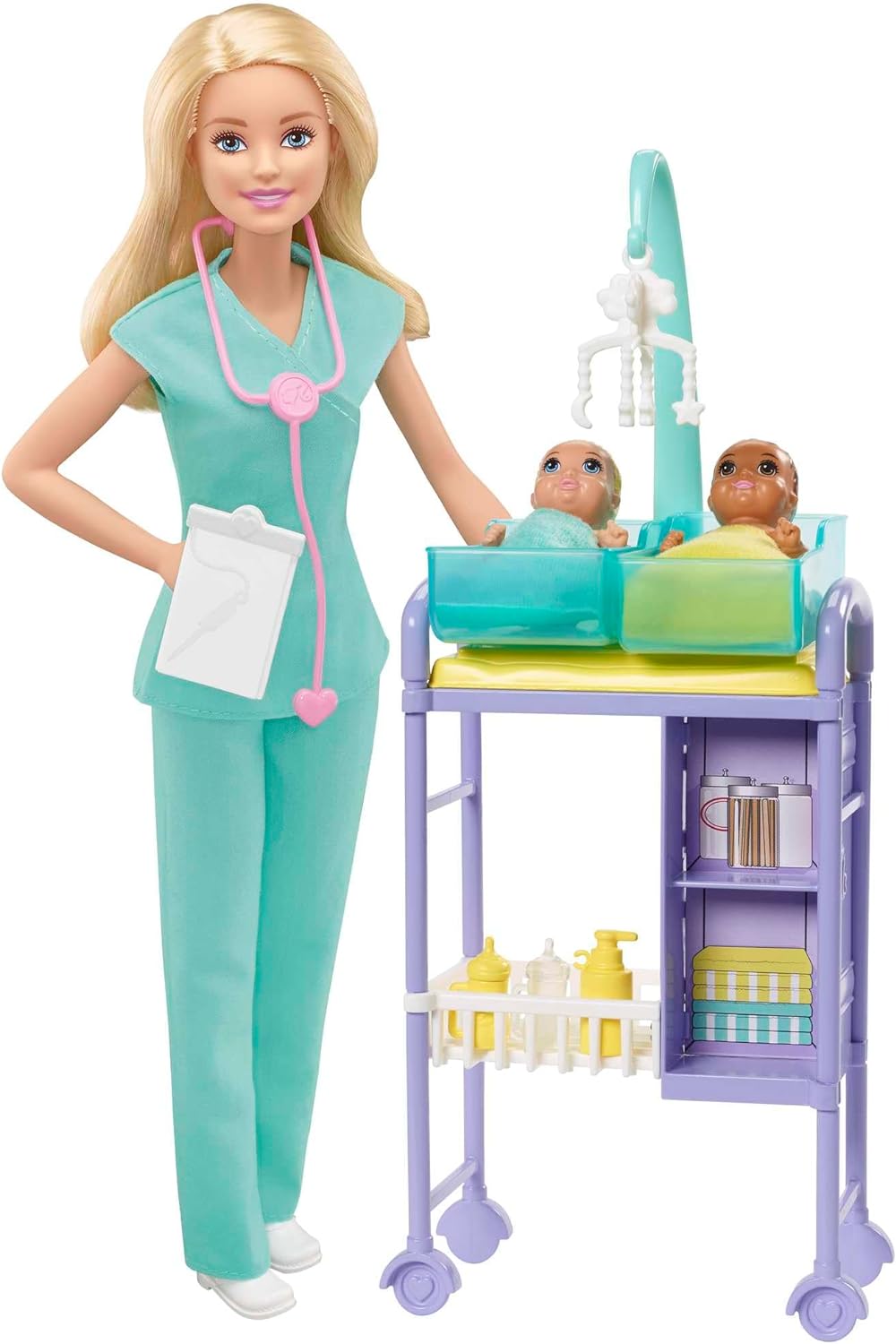 Barbie You Can Be Anything Doll, Baby Doctor Playset with Blonde Barbie Doll, 2 Baby Dolls, Doctor Accessories and Doll Accessories, Toys for Age 3 to 7, One Doll and Two Infant Dolls, GKH23.