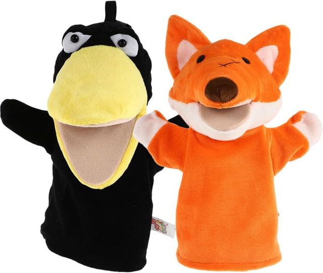 TOYANDONA 2Pcs Hand Puppets for Kids, Plush Animal Hand Puppet Toy with Movable Mouth, Toddlers Kids Storytelling, Teaching, Role-Play Toy Puppets (Crow+Fox).