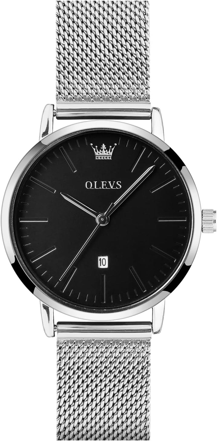 OLEVS Ladies Ultra Thin Watches, Big Dial Stainless Steel Mesh Strap Casual Ladies Watch, Japanese Quartz Waterproof Watch for Women, Ladies Dress Watch with Date.