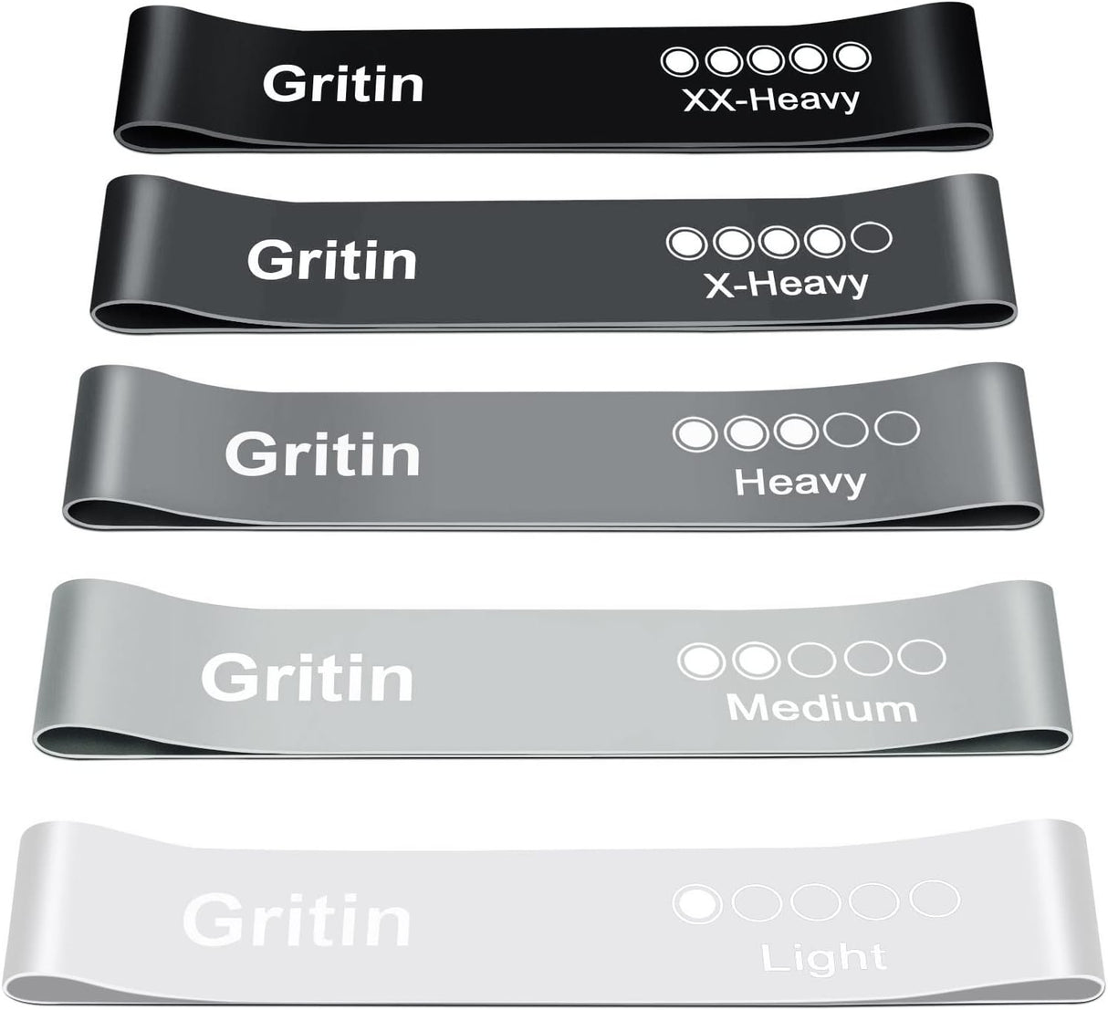 Gritin Resistance Bands, [Set of 5] Skin-Friendly Resistance Fitness Exercise Loop Bands with 5 Different Resistance Levels - Carrying Case Included - Ideal for Home, Gym, Yoga, Training.