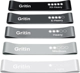 Gritin Resistance Bands, [Set of 5] Skin-Friendly Resistance Fitness Exercise Loop Bands with 5 Different Resistance Levels - Carrying Case Included - Ideal for Home, Gym, Yoga, Training.