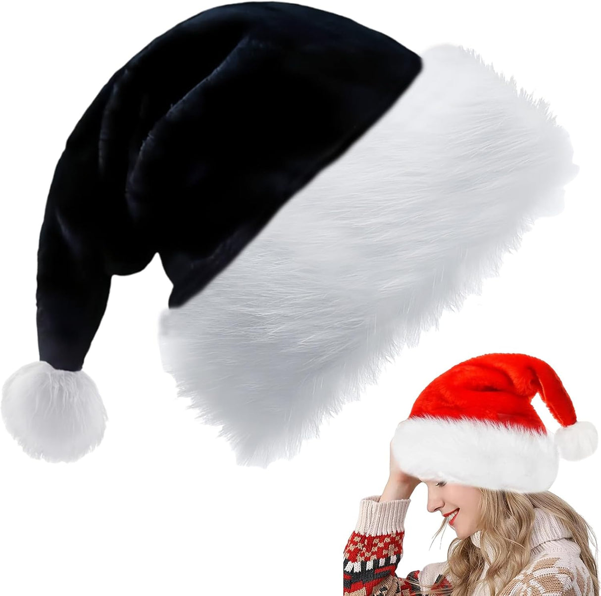 Santa Hat Christmas Hats for Kids,Adults,Thickened Classic Xmas Hat Plush Santa Claus Hat,Unisex Velvet Father Christmas Hats Costume,Christmas Party Hats for Xmas Holiday New Year Festive Party Gifts.