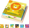 Japace Wooden Jigsaw Puzzles for Toddlers, 6 in 1 Animal Puzzle 3D Wooden Cube Block Toys Montessori Educational Games for Kids 1 2 3 4 Years Old Birthday for Boys and Girls (Medium).