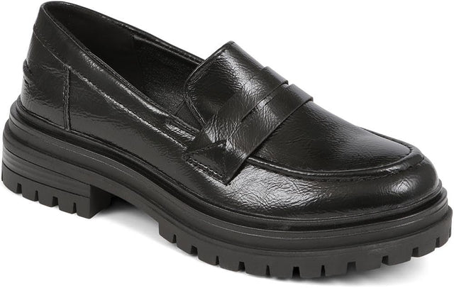 Pavers Women's Chunky Loafers in Black Patent - Casual Moccasin Shoes with Platform Sole - Comfortable Fit Ladies Footwear - Size UK 6 / EU 39.