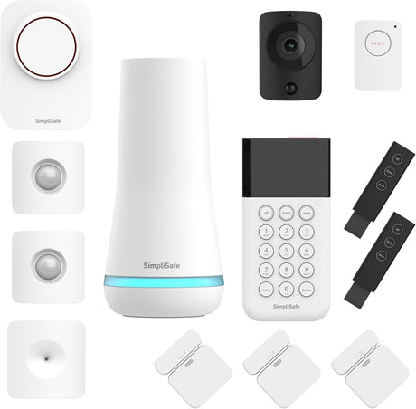 SimpliSafe Home Security System | 13 Piece Home Security Camera & Alarm System with Entry Sensor, Motion Detector & Outdoor Siren - Optional Monitoring Subscription - Compatible with Alexa