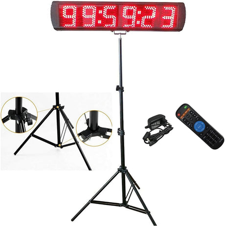 GANXIN Portable 5'' High Character 6 Digits LED Race Timing Clock with Tripod for Running Events, Countdown/up Digital Timer, by Remote Control.