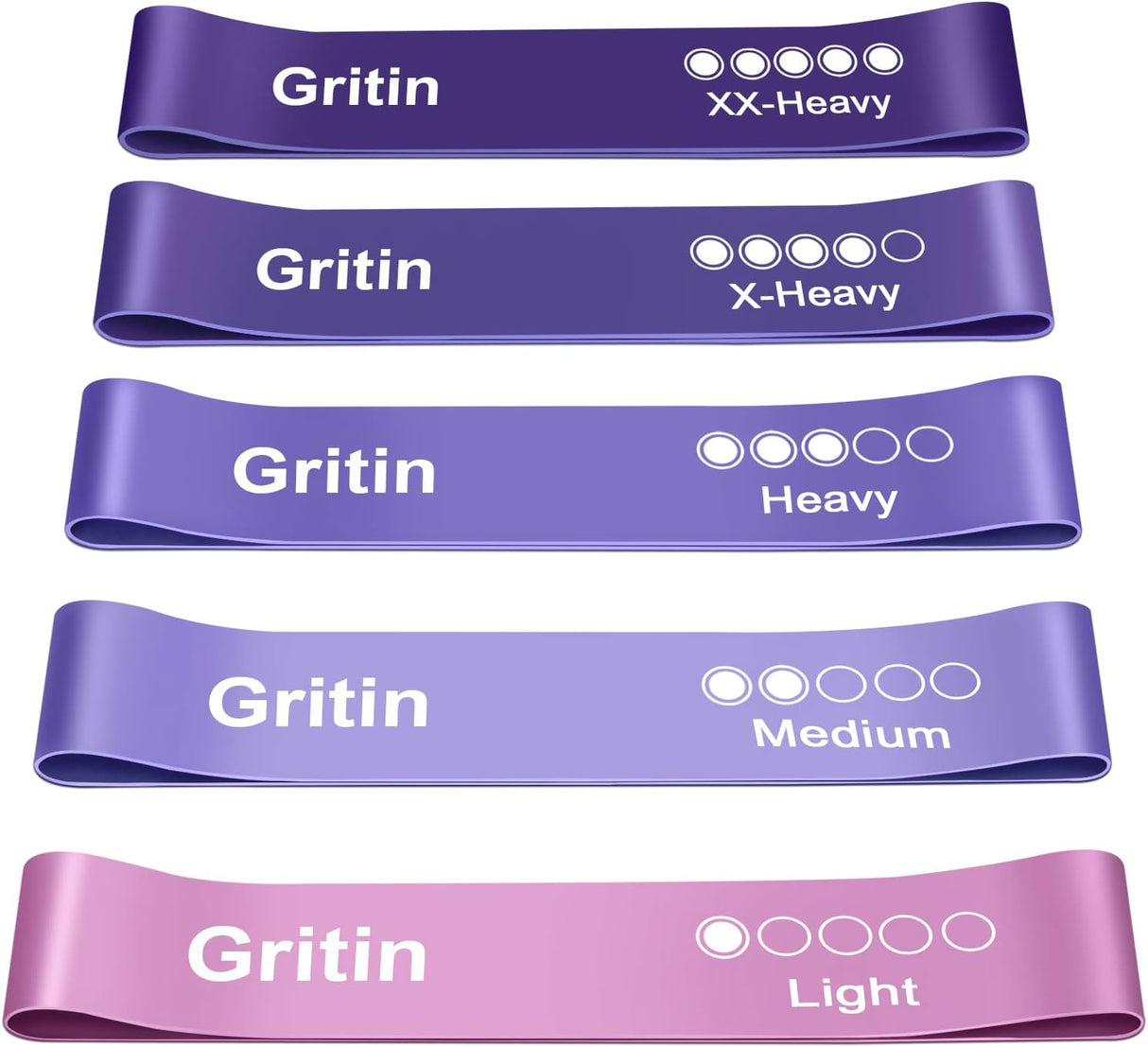 Gritin Resistance Bands, [Set of 5] Skin-Friendly Resistance Fitness Exercise Loop Bands with 5 Different Resistance Levels - Carrying Case Included - Ideal for Home, Gym, Yoga, Training.