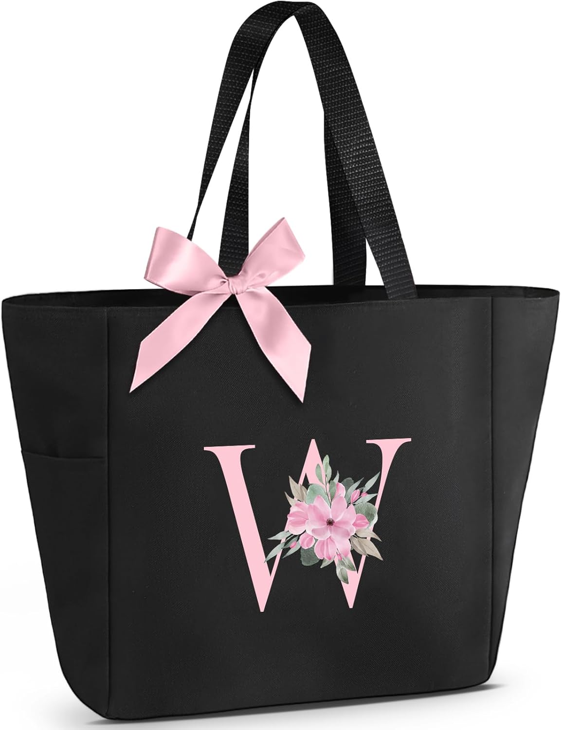 Vavabox A-Z Initial Personalized Tote Bag,Waterproof Gifts for Women, Bridesmaids,Mom,Teachers,Friends (A, Black).