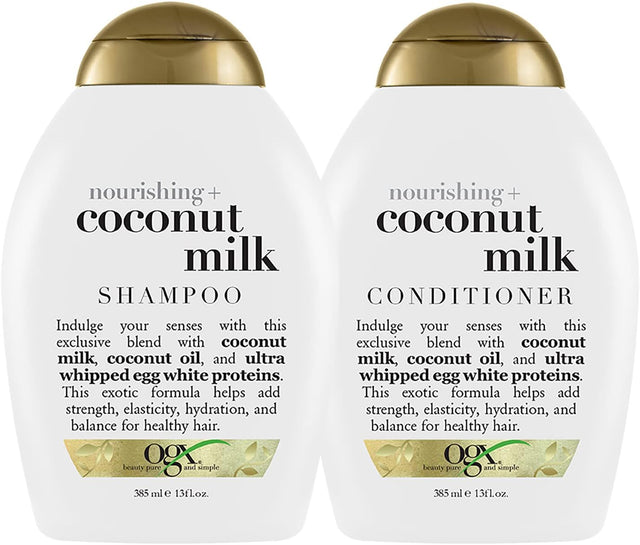 OGX Coconut Milk Conditioner for Dry Damaged Hair, 385ml & Coconut Milk Shampoo, 385ml.