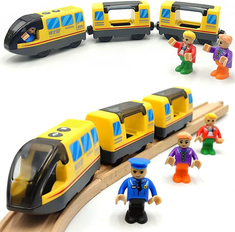 TOPLIVING Battery Operated Wooden Train Rail Set Toys for Toddlers Age 3 to 4 Years Boys Kids Magnetic Couplings City Vehicle with Figures (No Battery).