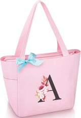 Vavabox A-Z Initial Personalized Tote Bag,Waterproof Gifts for Women, Bridesmaids,Mom,Teachers,Friends (A, Black).