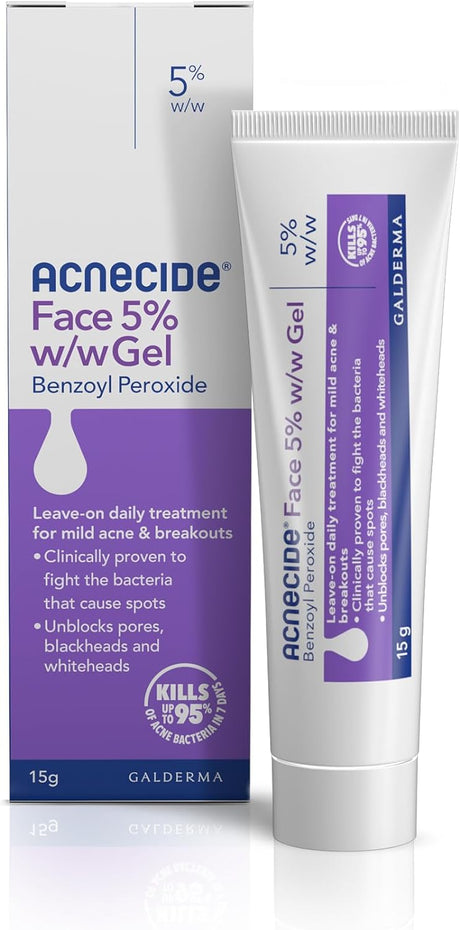 Acnecide Face Gel 5 Percent Benzoyl Peroxide Acne Treatment for Spot Prone Skin 15 g.