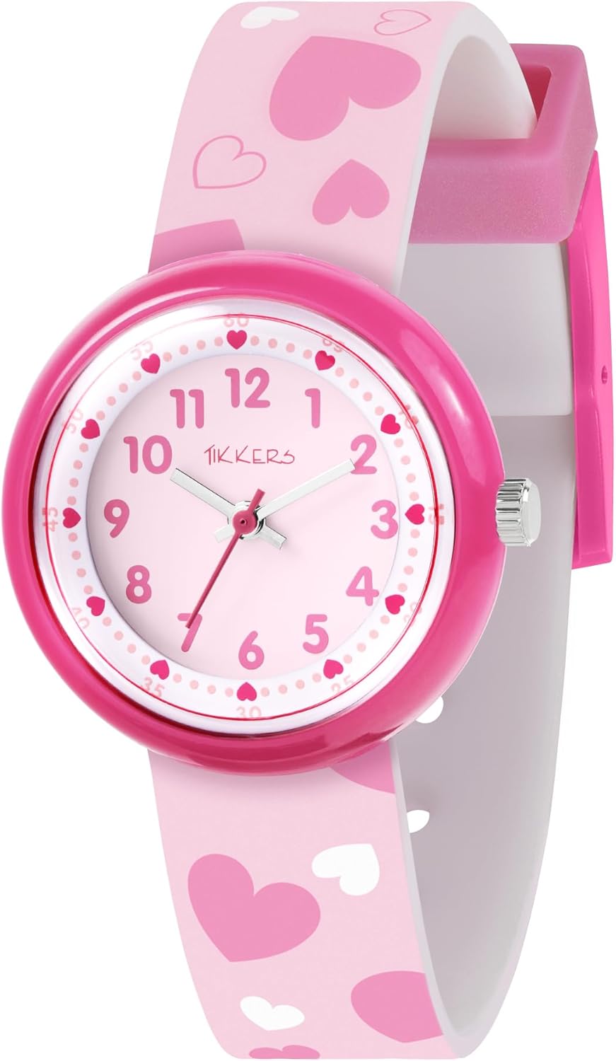 Tikkers Kids Pink Heart Strap Time Teacher Analogue Watch.