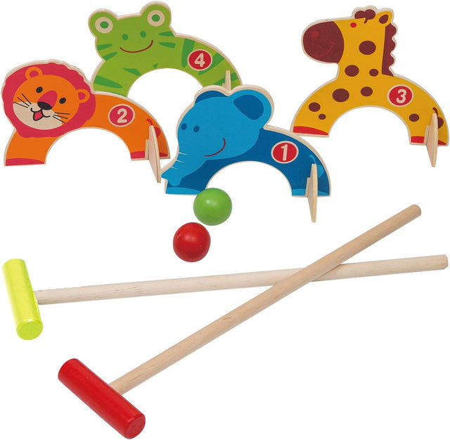 Jacootoys Wooden Croquet Set Jungle Animals Golf Toys Outdoor Family Educational Games Gift for Children.