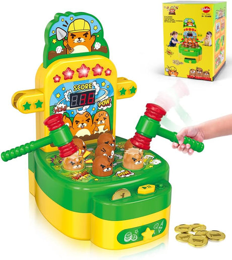 VATOS Whack Game Toy with Mole,Mini Electronic Arcade Pounding Bench Coin game with 2 Hammers Toy,Interactive Educational Developmental Game for Toddlers Kids Girls and Boys Age 3 4 5 6 Years Old.