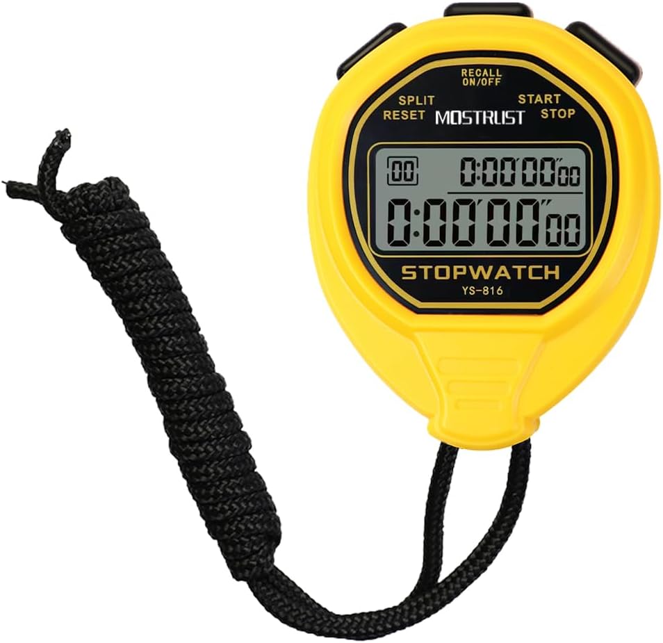 MOSTRUST Digital Waterproof Stopwatch, 30Laps Split Memory Stopwatch, No Bells, No Clock, Simple Basic Operation, Silent, ON/Off, Large Display for Swimming Running Training Coaches Referees (Black).