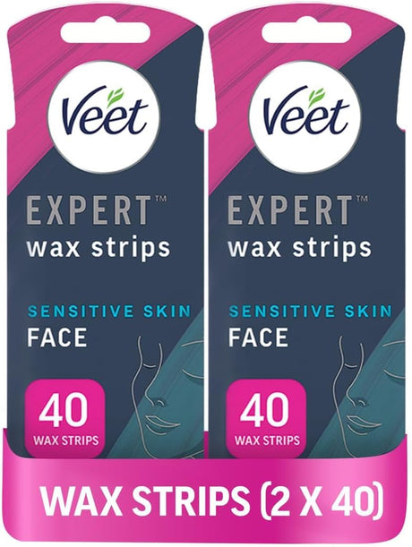 Veet Expert Cold Wax Strips, 40 Waxing Strips + 4 Finish Wipes, Wax Strips For Sensitive Skin, Waxing Kit, Leg Wax Strips, Sensitive Skin, Smooth Skin, Waxing, Hair Removal.