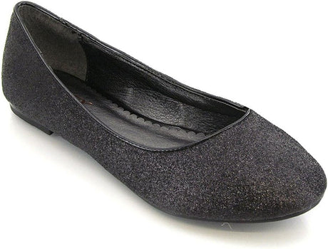 ESSEX GLAM NEW WOMENS FLAT SLIP ON PUMPS LADIES GLITTER BALLET ROUND TOE BALLERINA DOLLY BRIDAL SHOES SIZE (UK 8 EU 41, Black Suede).