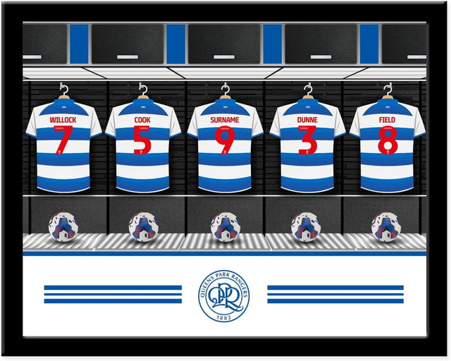 Personalised Dressing Room Photo Framed Print for Queens Park Rangers supporters, large 14x11 black frame, officially licensed.