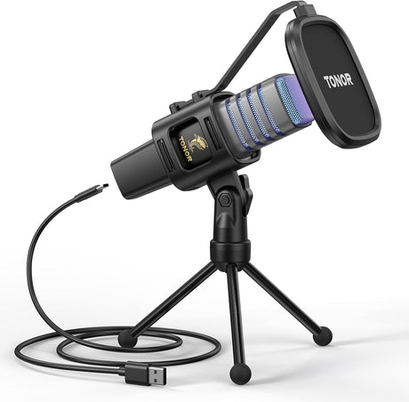 TONOR USB Microphone, Cardioid Condenser Computer PC Mic with Tripod Stand, Pop Filter, Shock Mount for Gaming, Streaming, Podcasting, YouTube, Twitch, Discord, Compatible with Laptop Desktop, TC30.