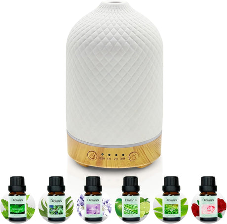 Essential Oil Diffuser Aromatherapy Air Cool Mist Diffuser 100ml Ceramic Aroma Scent Diffusers Humidifier with Auto Shut Off Ultrasonic Quiet/4 Timing Set/7 LED Lights for Home Office Sleep.