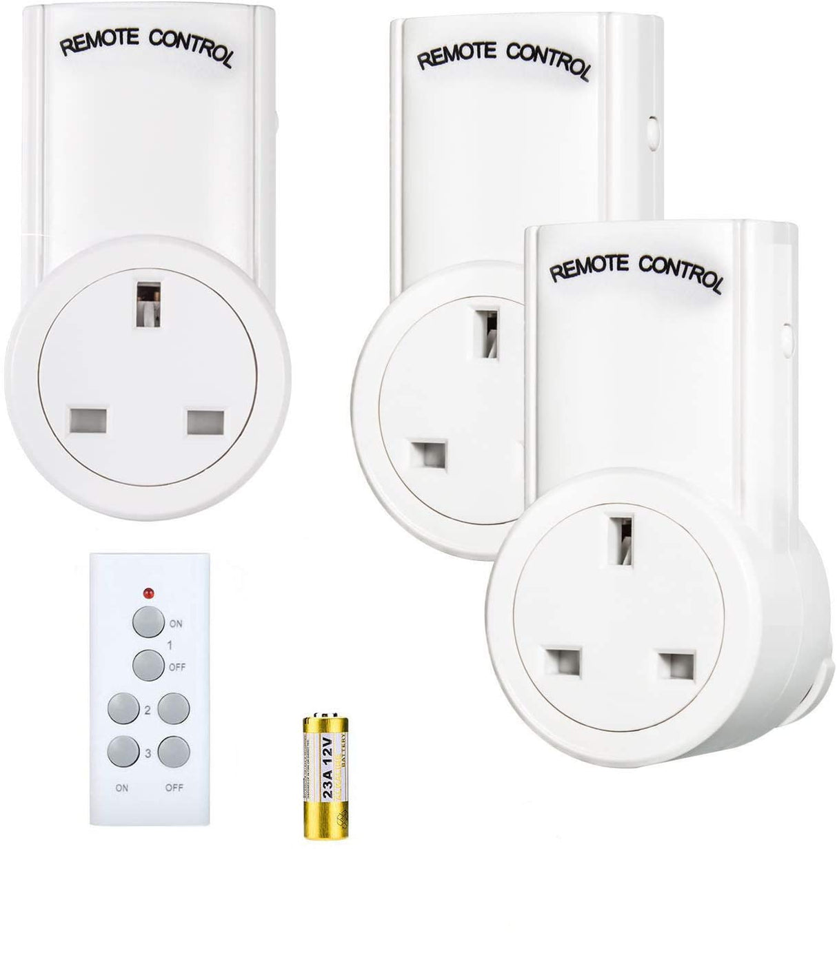 Acocodi Wireless Remote Control Outlet Kit Switch Socket UK Plug for Lights and Household Appliances,Plug and Go, with100 ft.Range (Battery Included) (3Rx-1Tx,White).