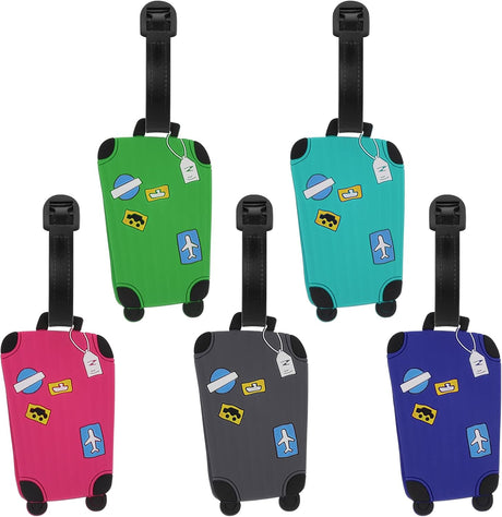 FRIUSATE 5 Pcs Luggage Tag Suitcase Bag Labels Handbag Tag Silicone Luggage Tag with Name ID Card for Travel Bussiness Trip.