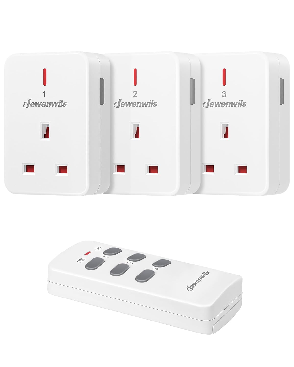 DEWENWILS Remote Control Plug Socket, 13A/3120W Heavy Duty Wireless Light Switch, 30m/100ft Long Range, Programmable for Bedroom, Garbage, 3 Pack Sockets and 1 Remote.