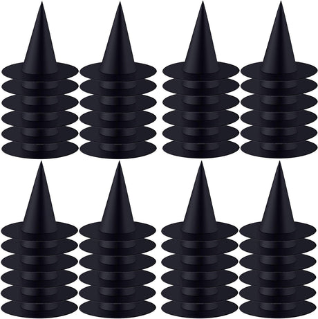 HAOWANWW 24 Pcs Halloween Witch Hat Cap Costume Witch Hat Wizard Hat for Holiday Halloween Christmas Party Witch Decoration Dress up Accessories Black Women Large Brim Cap for Halloween Cosplay,13.8".