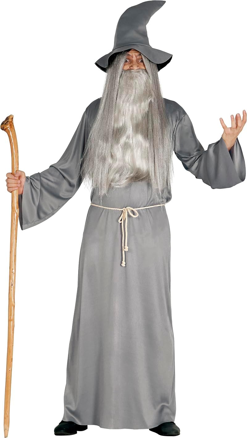 FIESTAS GUIRCA Mens Adult Wizard Fancy Dress Costume Sorcerer Grey Tunic with Hat Witcher Outfit Male Halloween Dress Up Man.