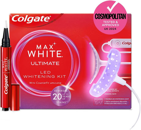 Colgate Max White Ultimate at home LED teeth whitening kit,Enamel Safe | Reverses up to 20 Years of Stains**,Whitening Pen & Smartphone Powered LED Whitening Ligh,Developed by Dental Experts.