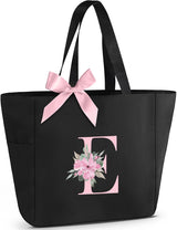 Vavabox A-Z Initial Personalized Tote Bag,Waterproof Gifts for Women, Bridesmaids,Mom,Teachers,Friends (A, Black).